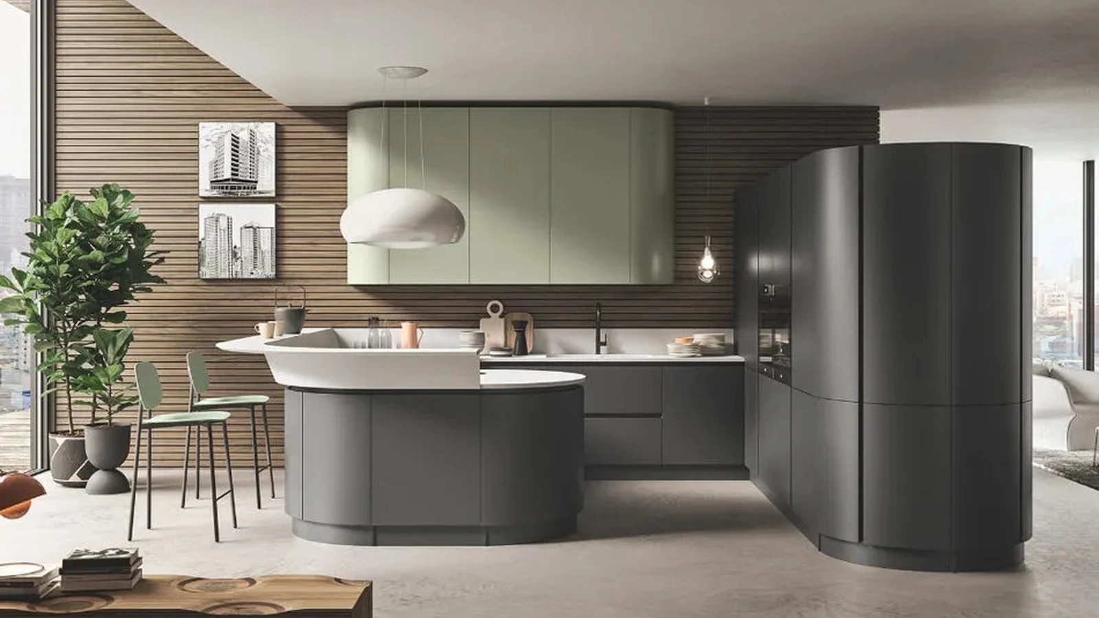 Cucina Moderna con penisola Progetto Sistema Laccato 06 di Ar-Tre